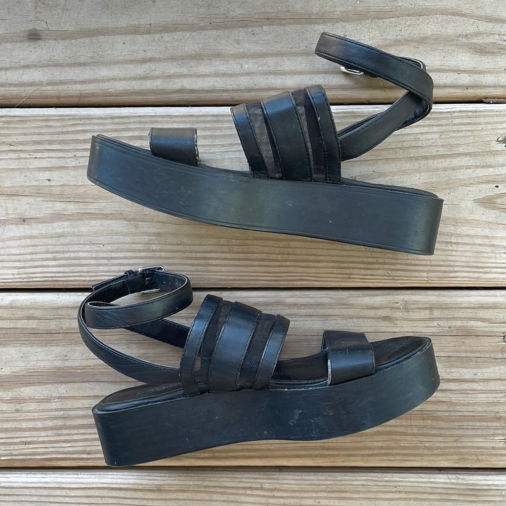 Black Strappy Mesh Panel Platform Sandals